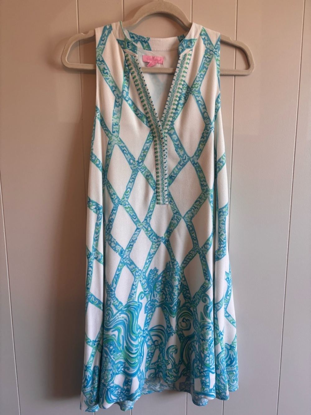 Lilly Pulitzer White Dress with Aqua and Teal Scallop Print